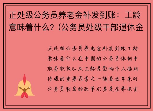 正处级公务员养老金补发到账：工龄意味着什么？(公务员处级干部退休金是多少钱)