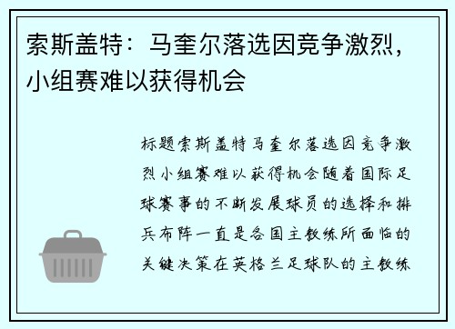 索斯盖特：马奎尔落选因竞争激烈，小组赛难以获得机会